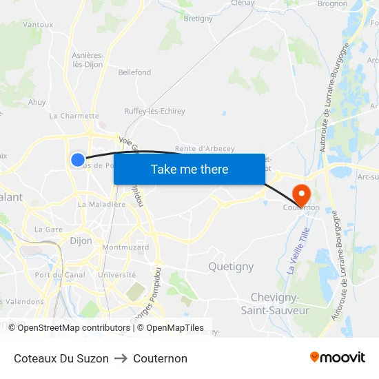 Coteaux Du Suzon to Couternon map