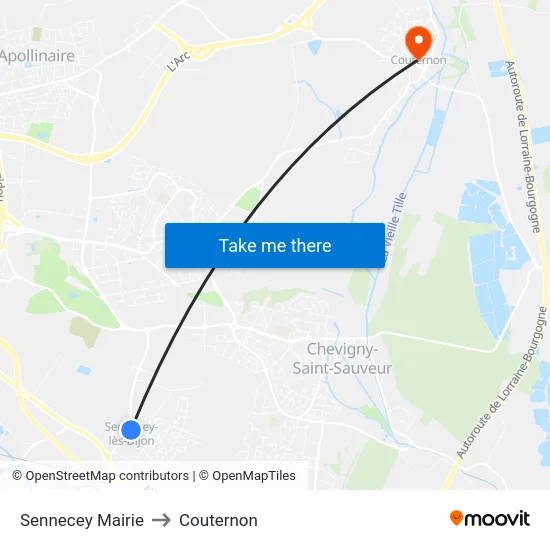 Sennecey Mairie to Couternon map