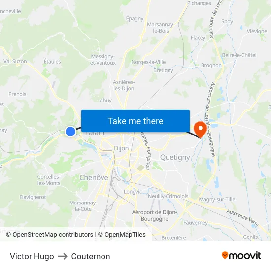 Victor Hugo to Couternon map