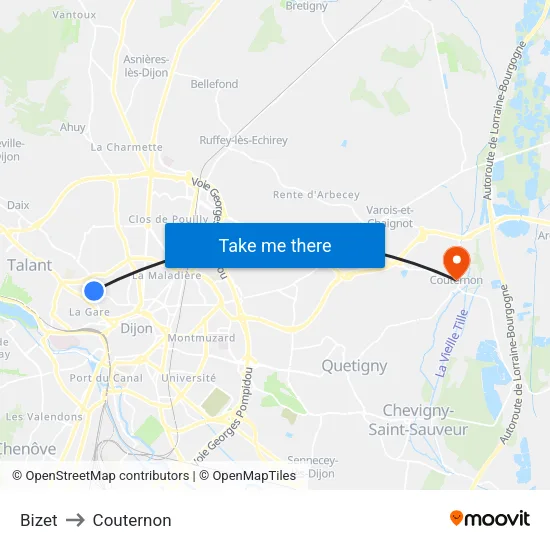 Bizet to Couternon map