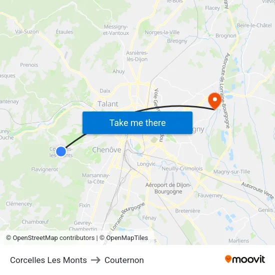 Corcelles Les Monts to Couternon map