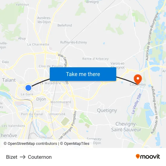 Bizet to Couternon map
