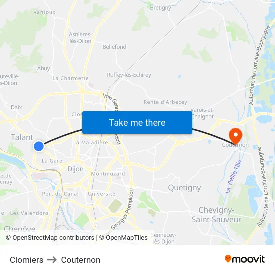 Clomiers to Couternon map