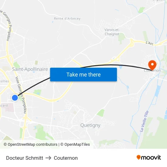 Docteur Schmitt to Couternon map
