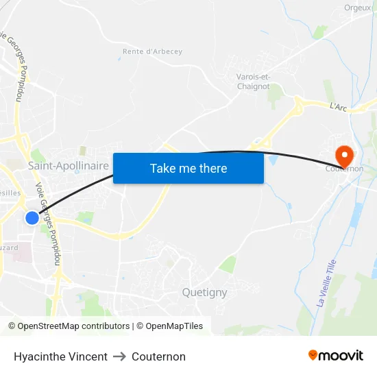 Hyacinthe Vincent to Couternon map