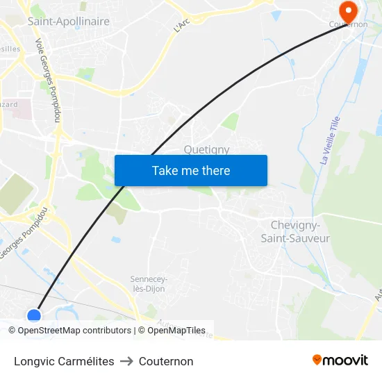 Longvic Carmélites to Couternon map