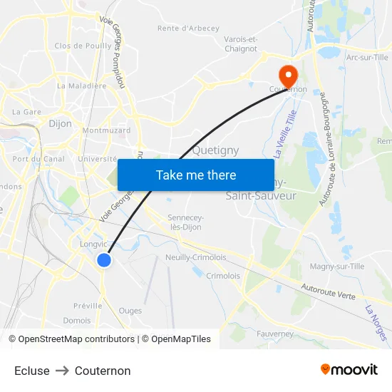 Ecluse to Couternon map