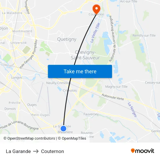 La Garande to Couternon map