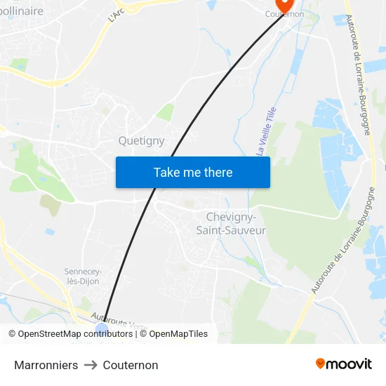 Marronniers to Couternon map