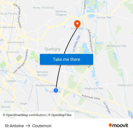 St-Antoine to Couternon map