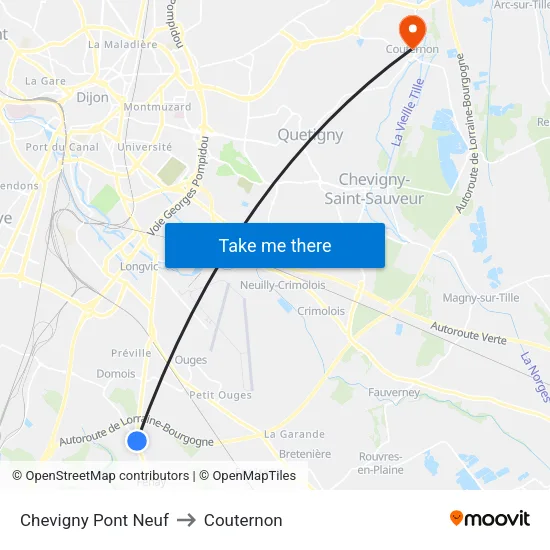 Chevigny Pont Neuf to Couternon map