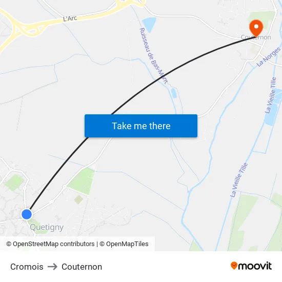 Cromois to Couternon map