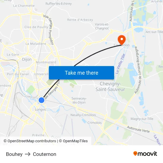 Bouhey to Couternon map