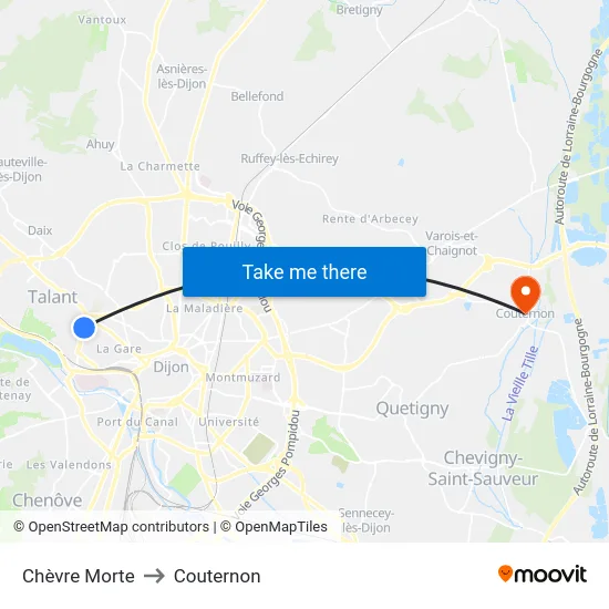 Chèvre Morte to Couternon map