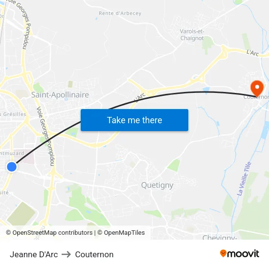 Jeanne D'Arc to Couternon map