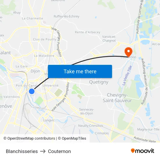 Blanchisseries to Couternon map