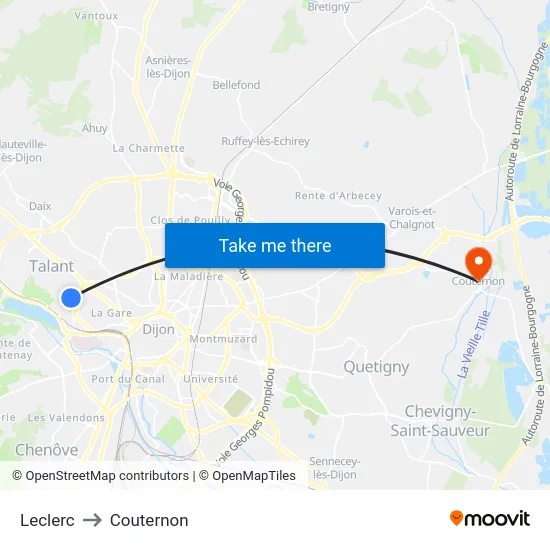 Leclerc to Couternon map