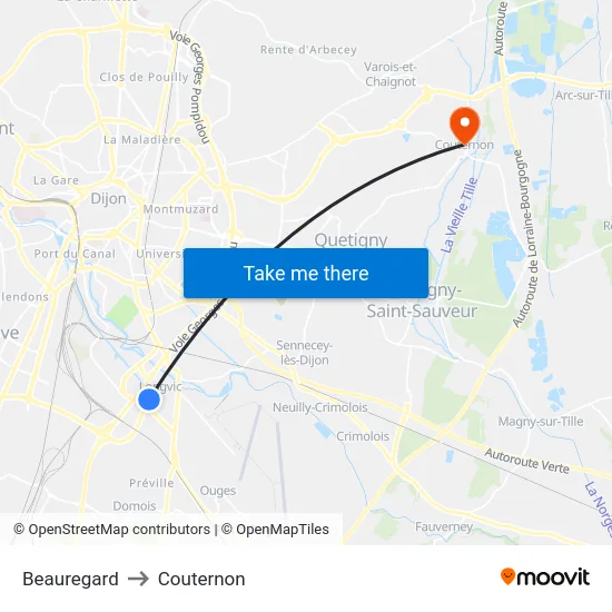 Beauregard to Couternon map