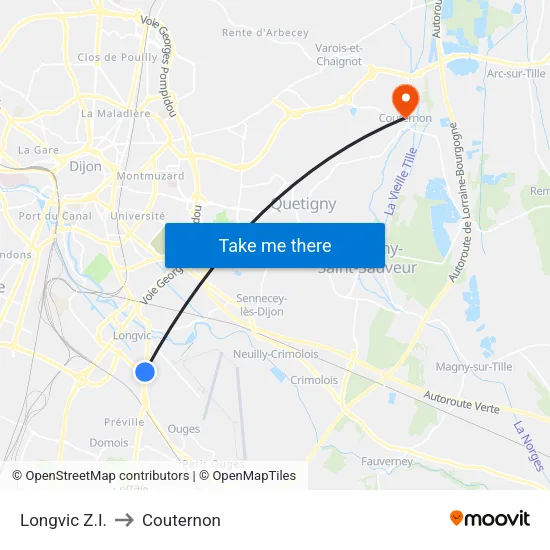 Longvic Z.I. to Couternon map
