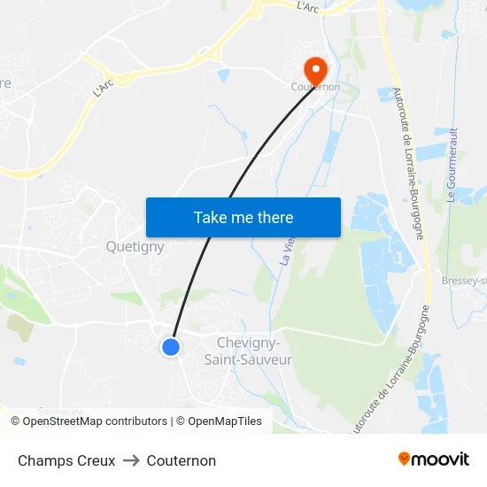 Champs Creux to Couternon map