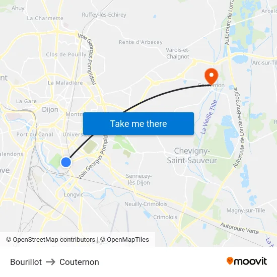 Bourillot to Couternon map