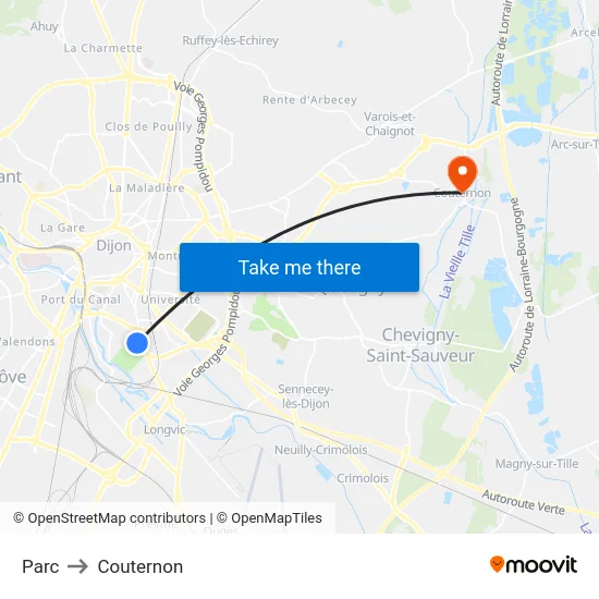 Parc to Couternon map