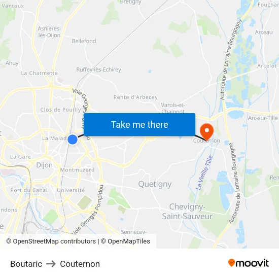 Boutaric to Couternon map