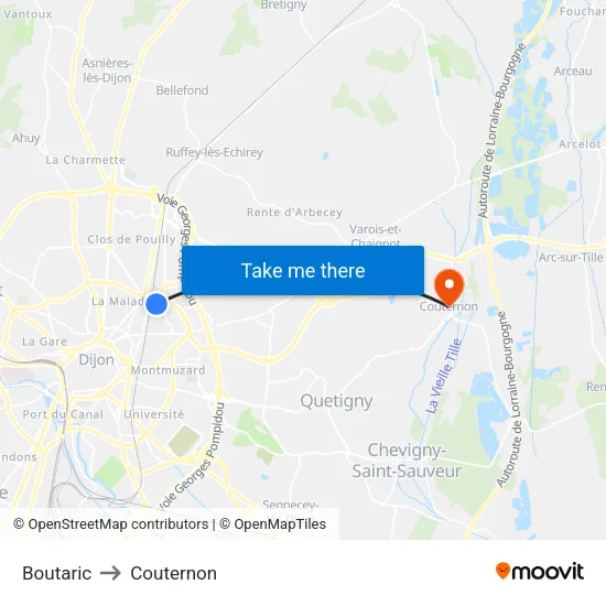 Boutaric to Couternon map