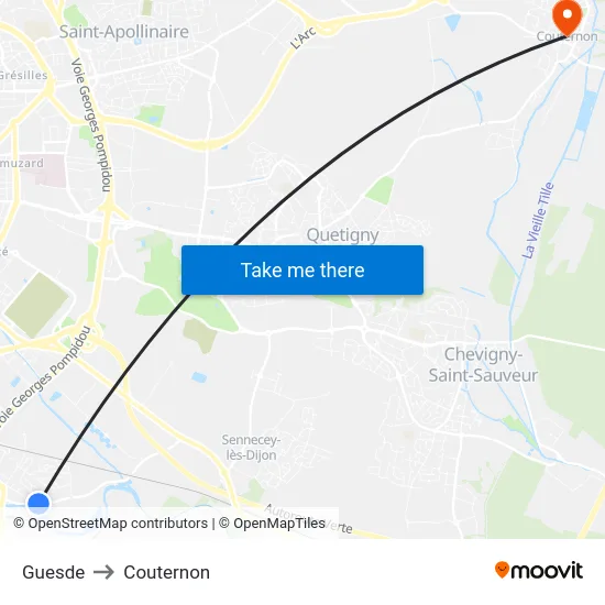 Guesde to Couternon map