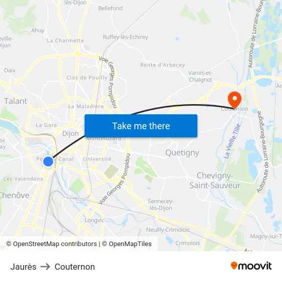Jaurès to Couternon map