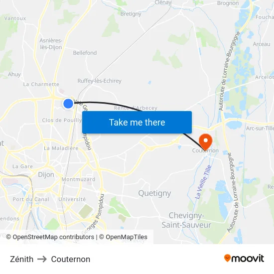 Zénith to Couternon map