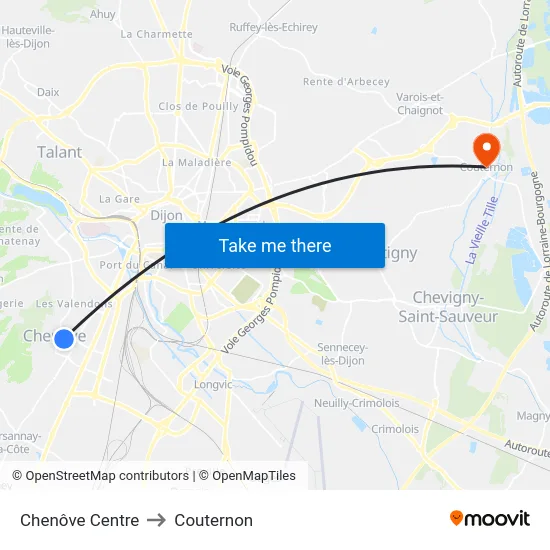 Chenôve Centre to Couternon map