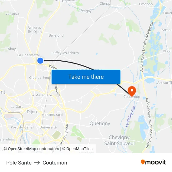 Pôle Santé to Couternon map