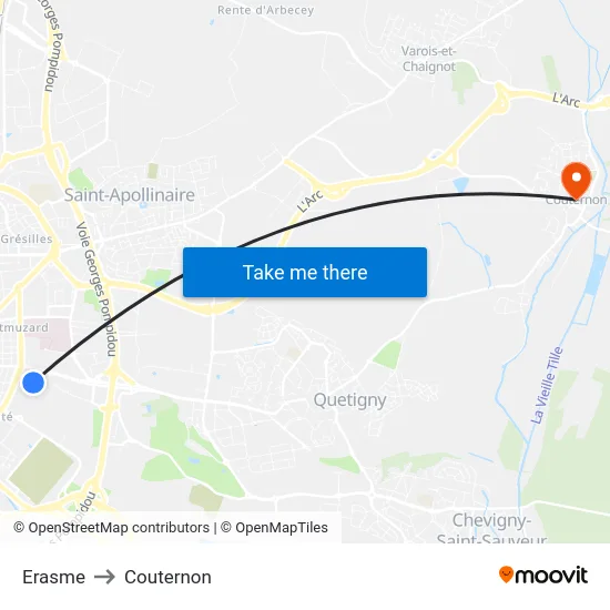 Erasme to Couternon map