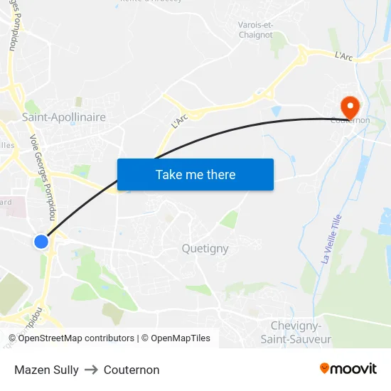 Mazen Sully to Couternon map