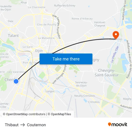Thibaut to Couternon map