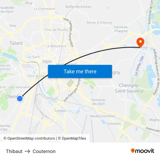Thibaut to Couternon map