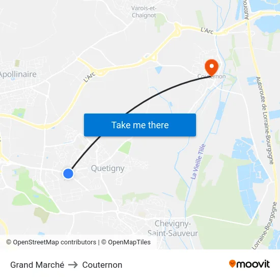 Grand Marché to Couternon map