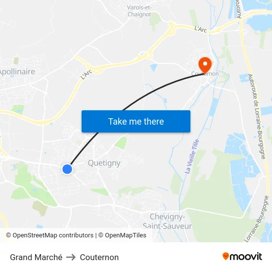 Grand Marché to Couternon map