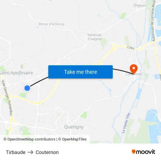 Tirbaude to Couternon map