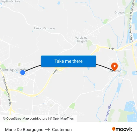 Marie De Bourgogne to Couternon map