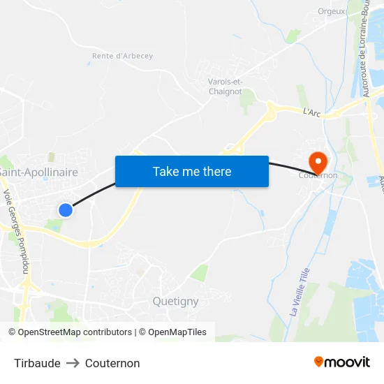 Tirbaude to Couternon map