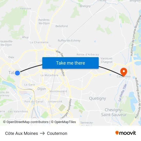 Côte Aux Moines to Couternon map