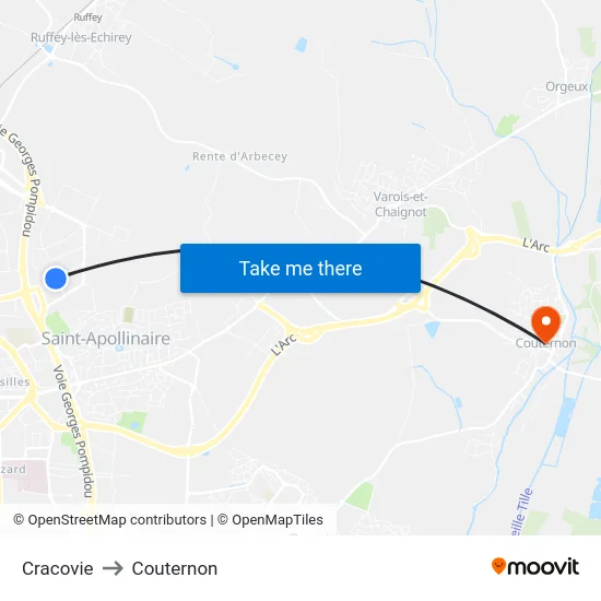 Cracovie to Couternon map