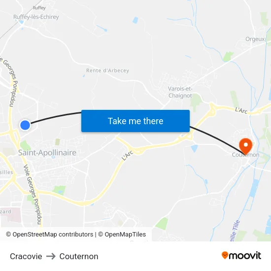 Cracovie to Couternon map