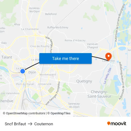 Sncf Brifaut to Couternon map