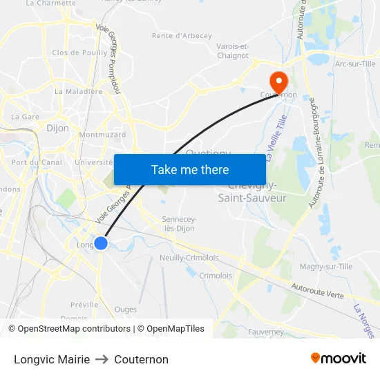 Longvic Mairie to Couternon map