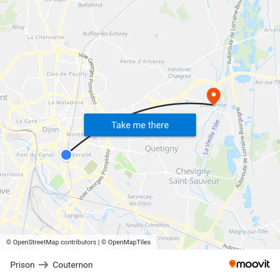 Prison to Couternon map