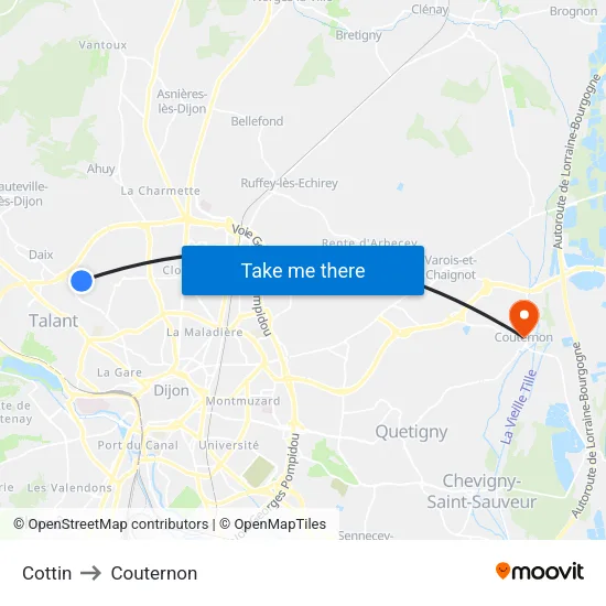 Cottin to Couternon map