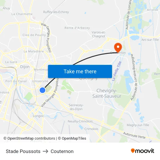 Stade Poussots to Couternon map